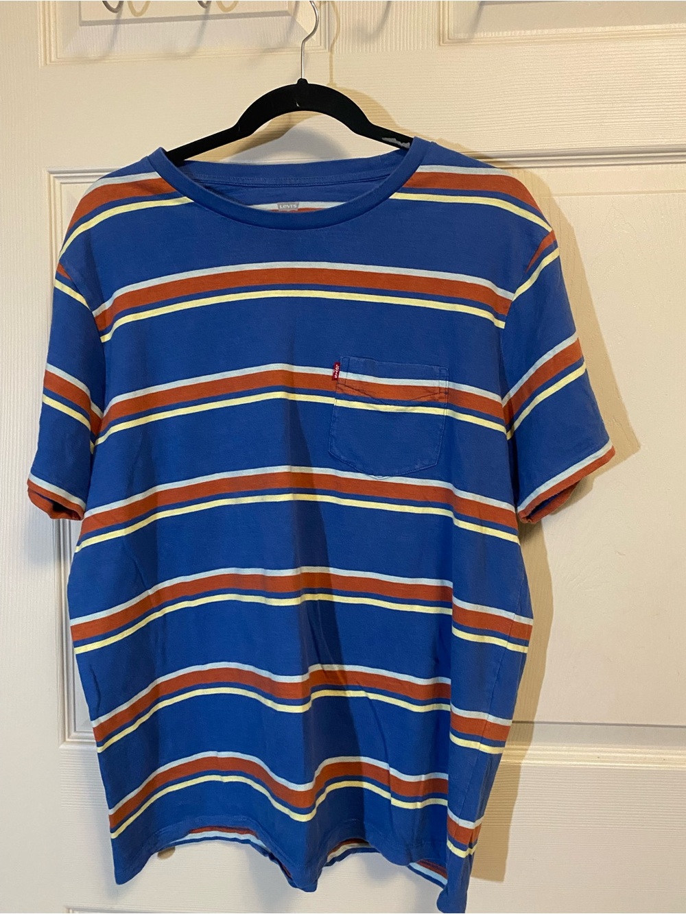 Levi's Blue Striped Pocket Tee with Orange & Cream Accents